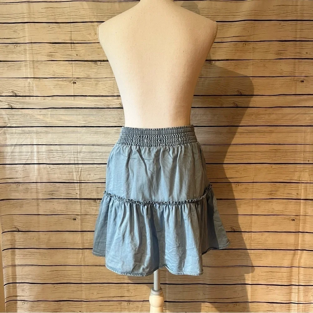 Bar III Chambray Tiered Mini Skirt Size Small